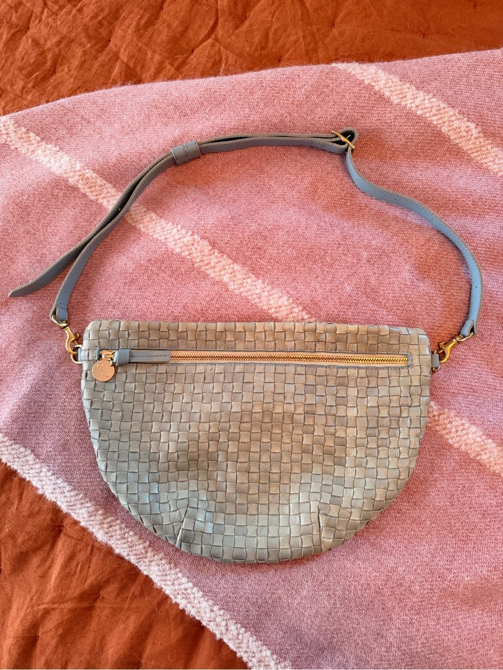 Clare V. Grande Fanny Light Blue Woven Leather Bag